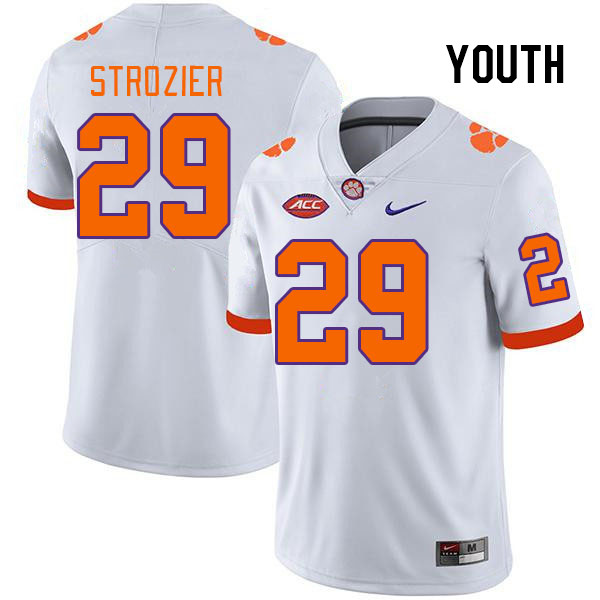 Youth Clemson Tigers Branden Strozier #29 College White NCAA Authentic Football Stitched Jersey 23PB30HT